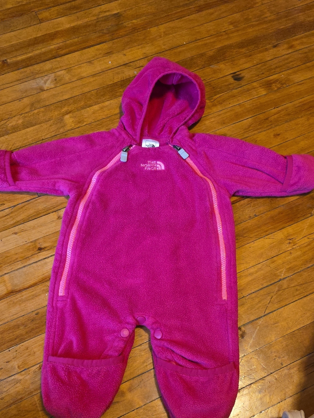 The North Face Toddler Fleece One-Piece in Hot Pink with Light Pink Zippers